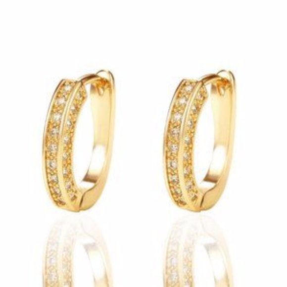 New Yellow Gold Plated Oval Diamond Earrings - Picture 4 of 4